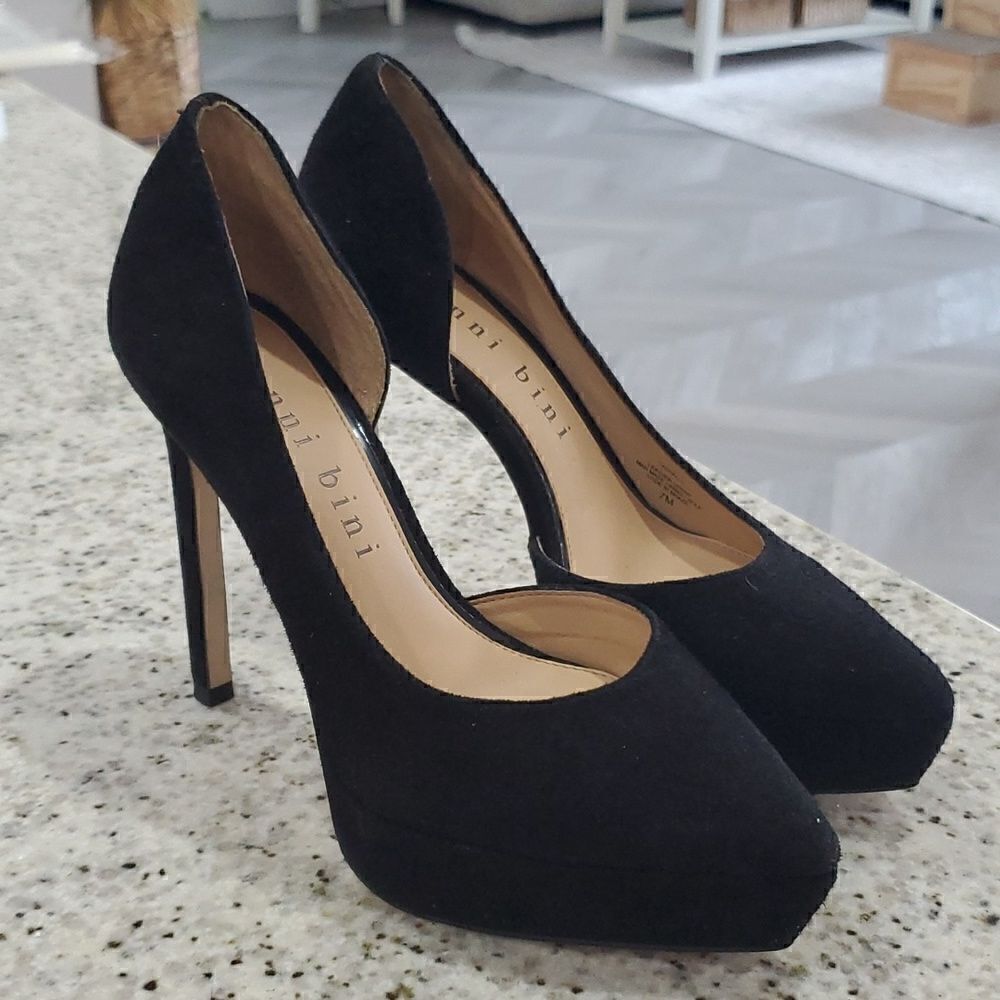 Gianni Bini 9.5 5in Heels Stiletto Black Cassalla Leather Suede Platform, Size 7
